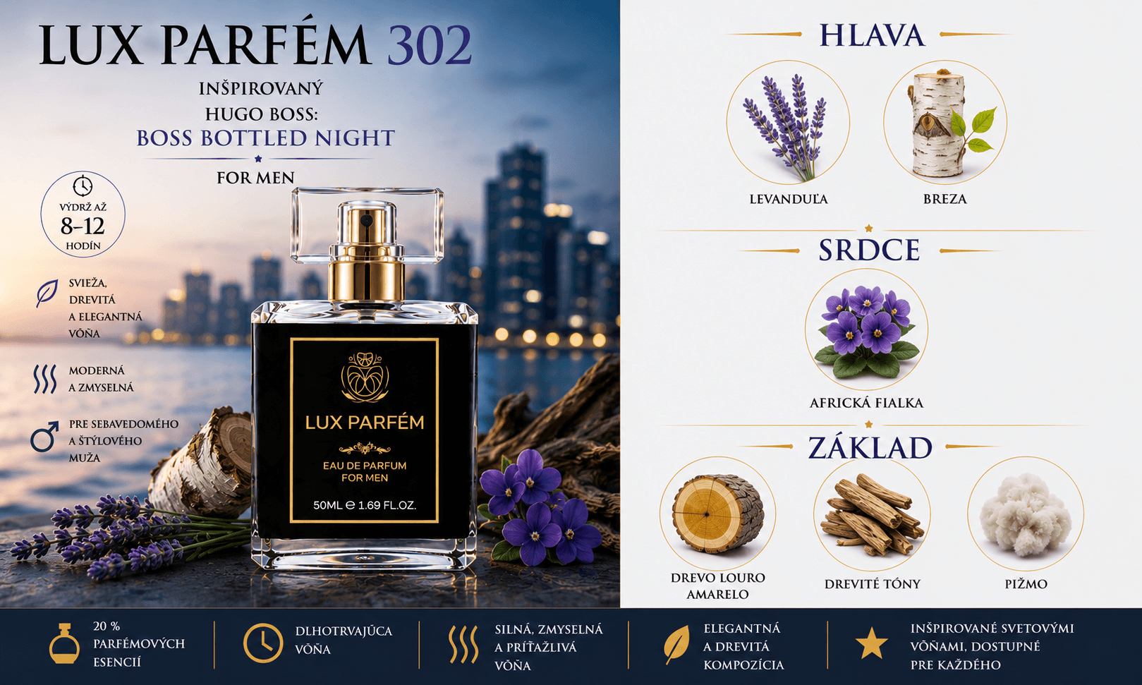 Lux Parfém 302 – Inšpirovaný Hugo Boss: Boss Bottled Night